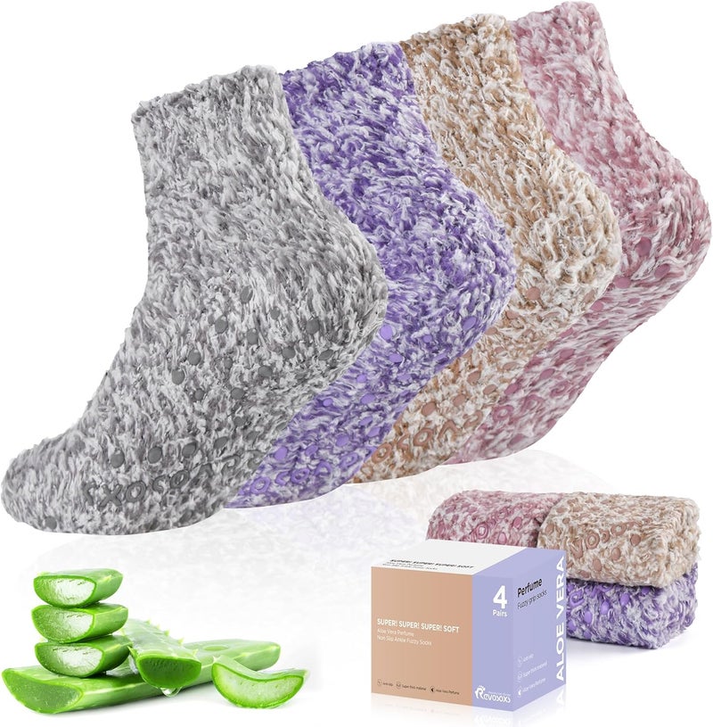 Revosoxs Fuzzy Grip Socks for Women Men,Thick Warm Slipper Cozy Fluffy Non Slip Ankle Hospital socks With Grips. - Image 1